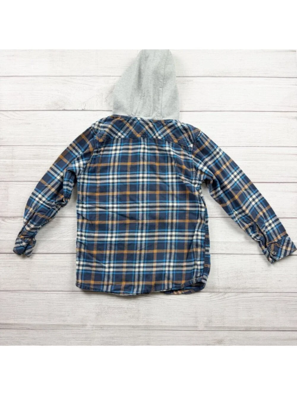 Carhartt Boys Flannel Hooded Shirt Shacket Blue Plaid Button Down Medium 10-12 - Picture 4 of 4